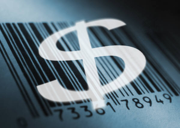 Dollar sign floating above bar code